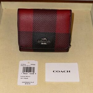 Coach Plaid Red and Black Card Holder wallet